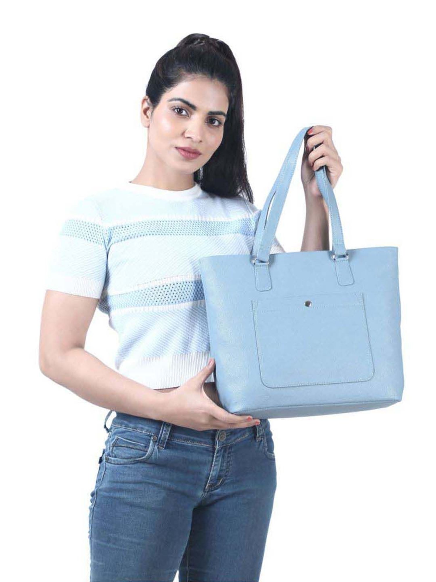 Toteteca Blue Solid Medium Tote Handbag