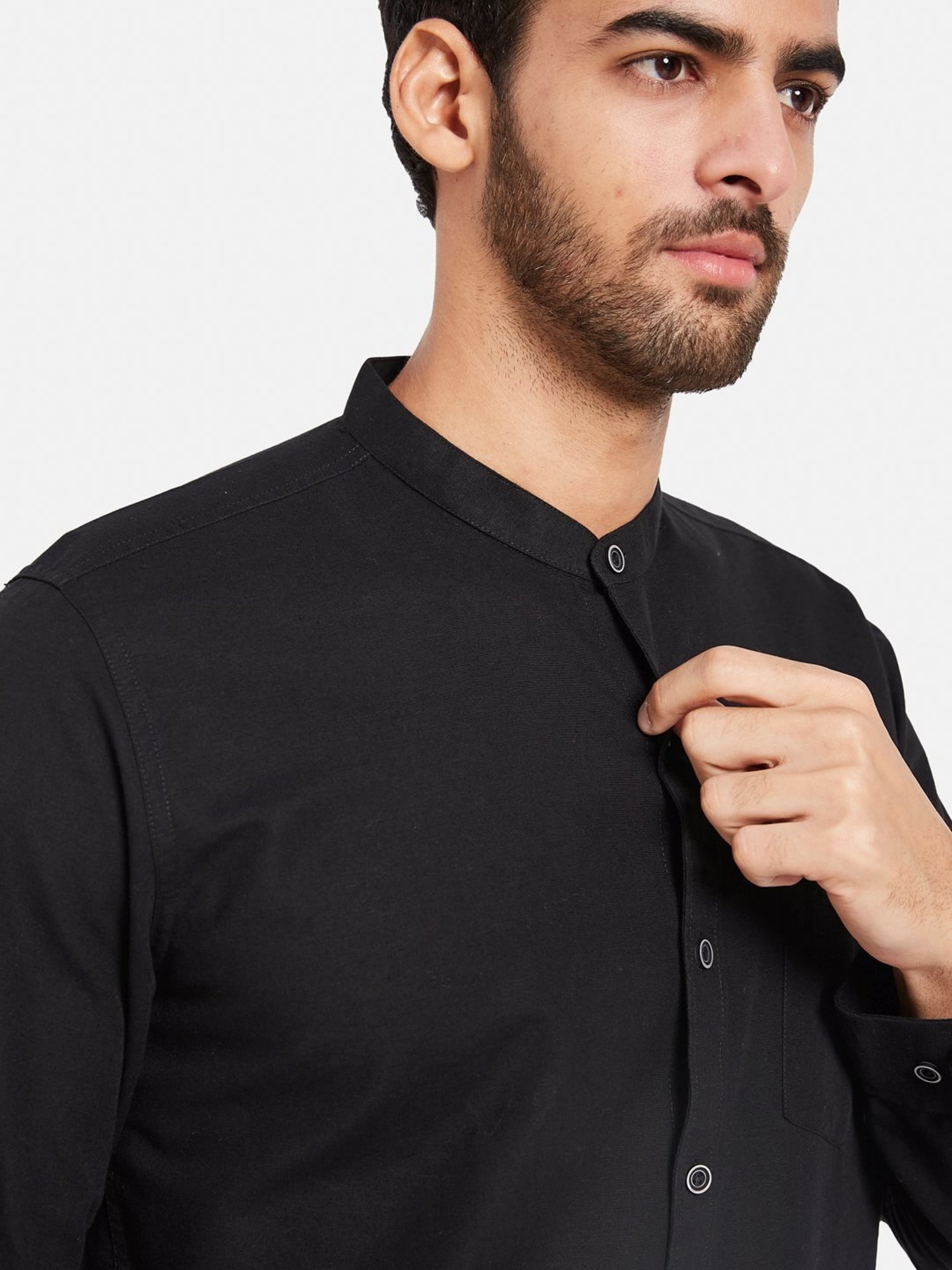 METTLE Black Cotton Regular Fit Shirt