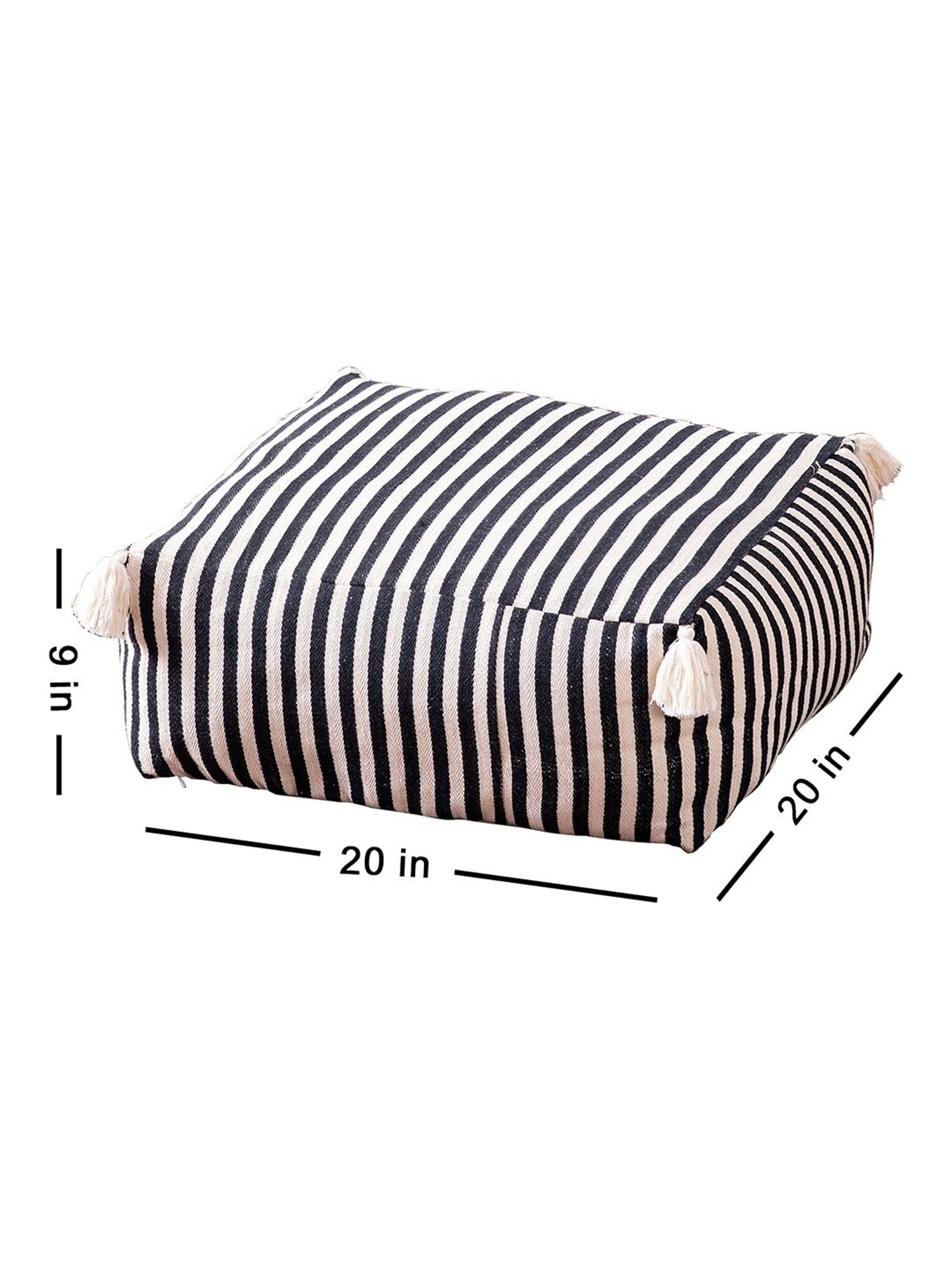Nestroots Printed Black Cotton Foot Stool Floor Cushions - Set of 2