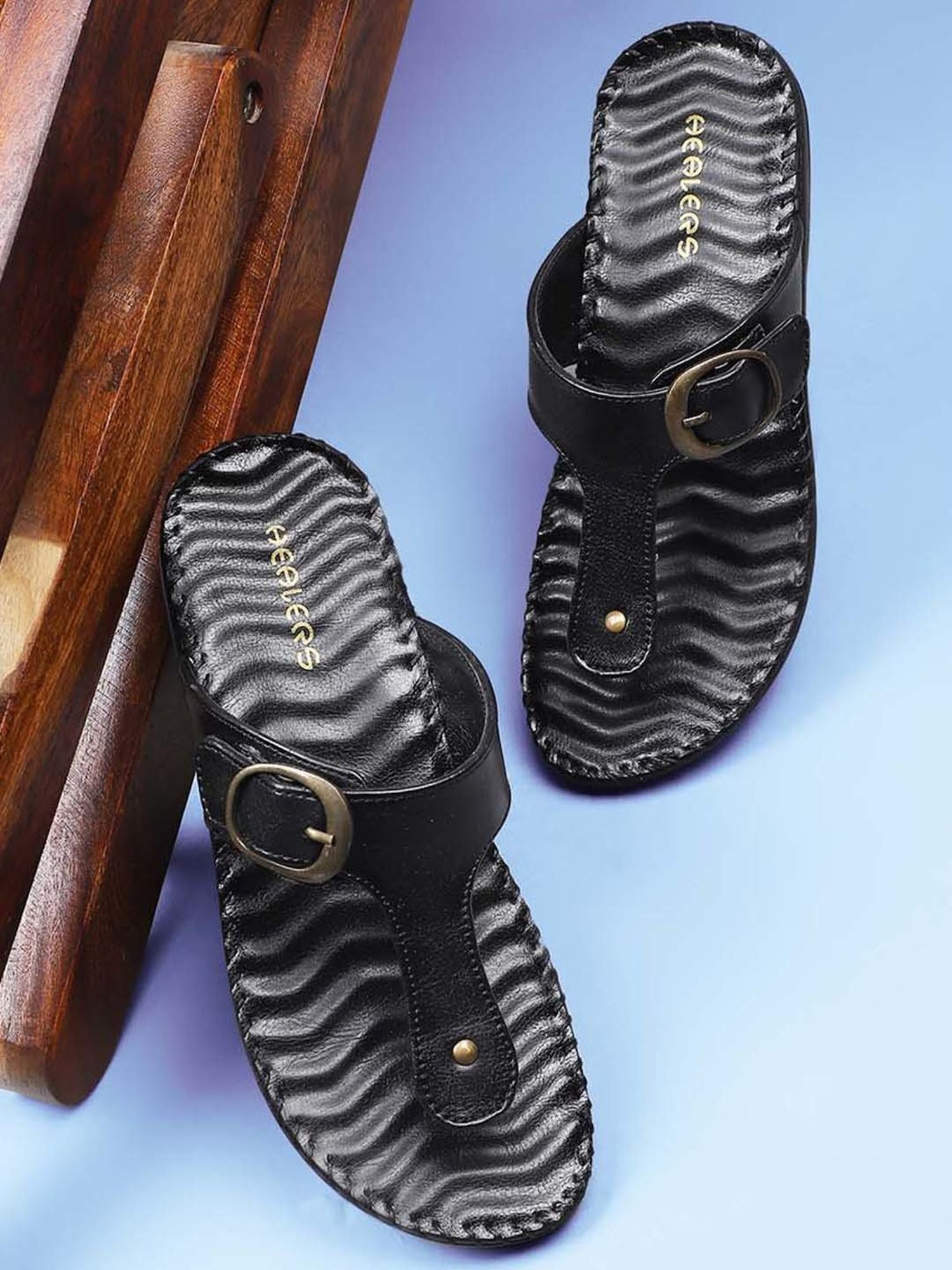 Healers by Liberty Women's Black T-Strap Wedges