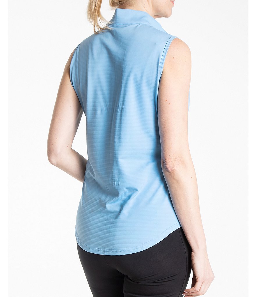 Bette & Court Synergy Sleeveless Quarter Zip Solid Polo Top