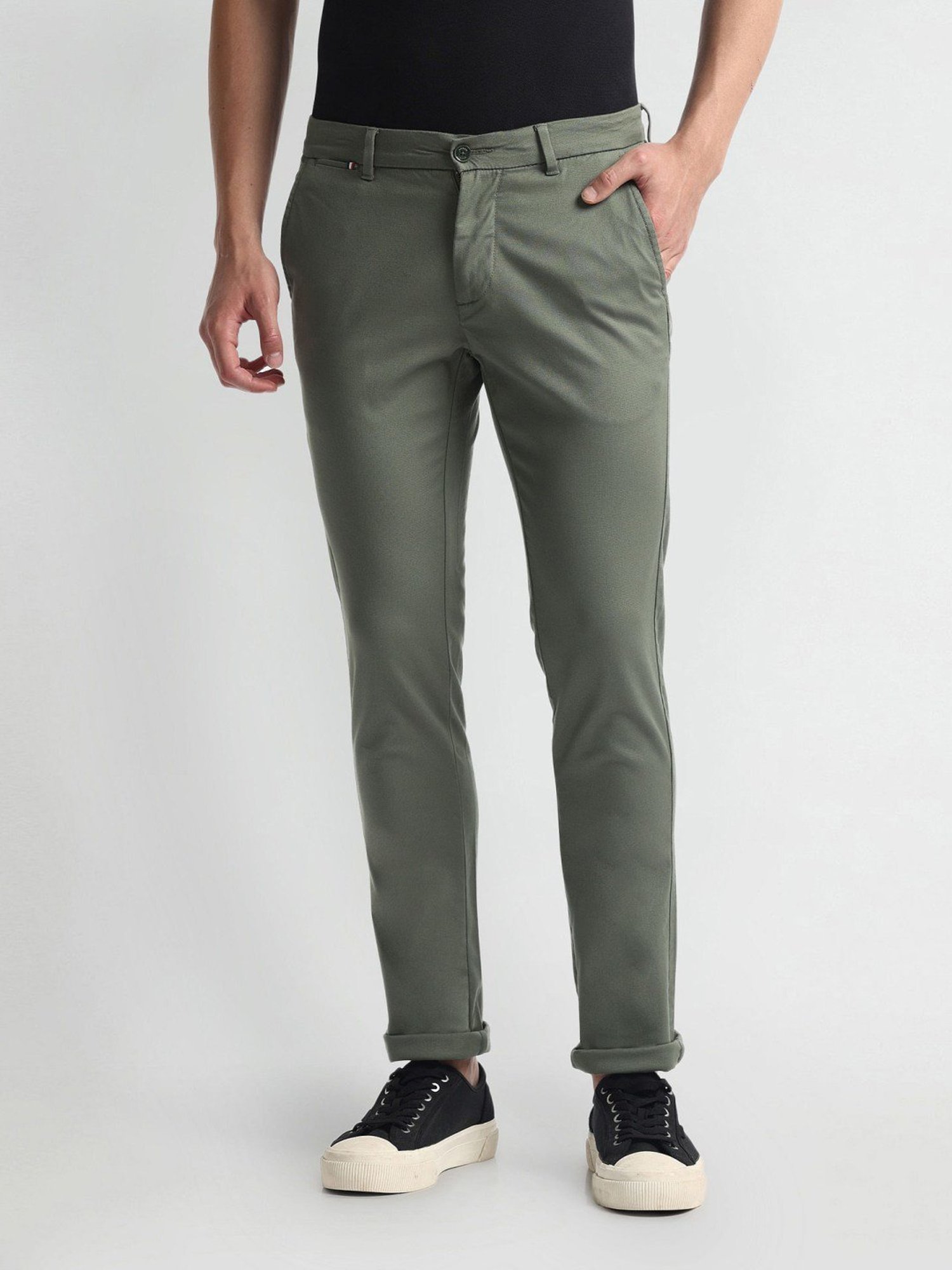 Arrow Sports Green Cotton Slim Fit Chinos