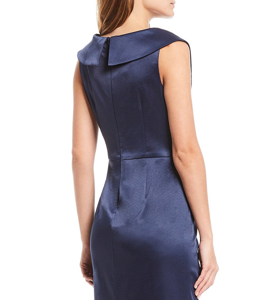 Jessica Howard Sleeveless Portrait V-Neck Ruffle Front Embellished Cocktail Dress