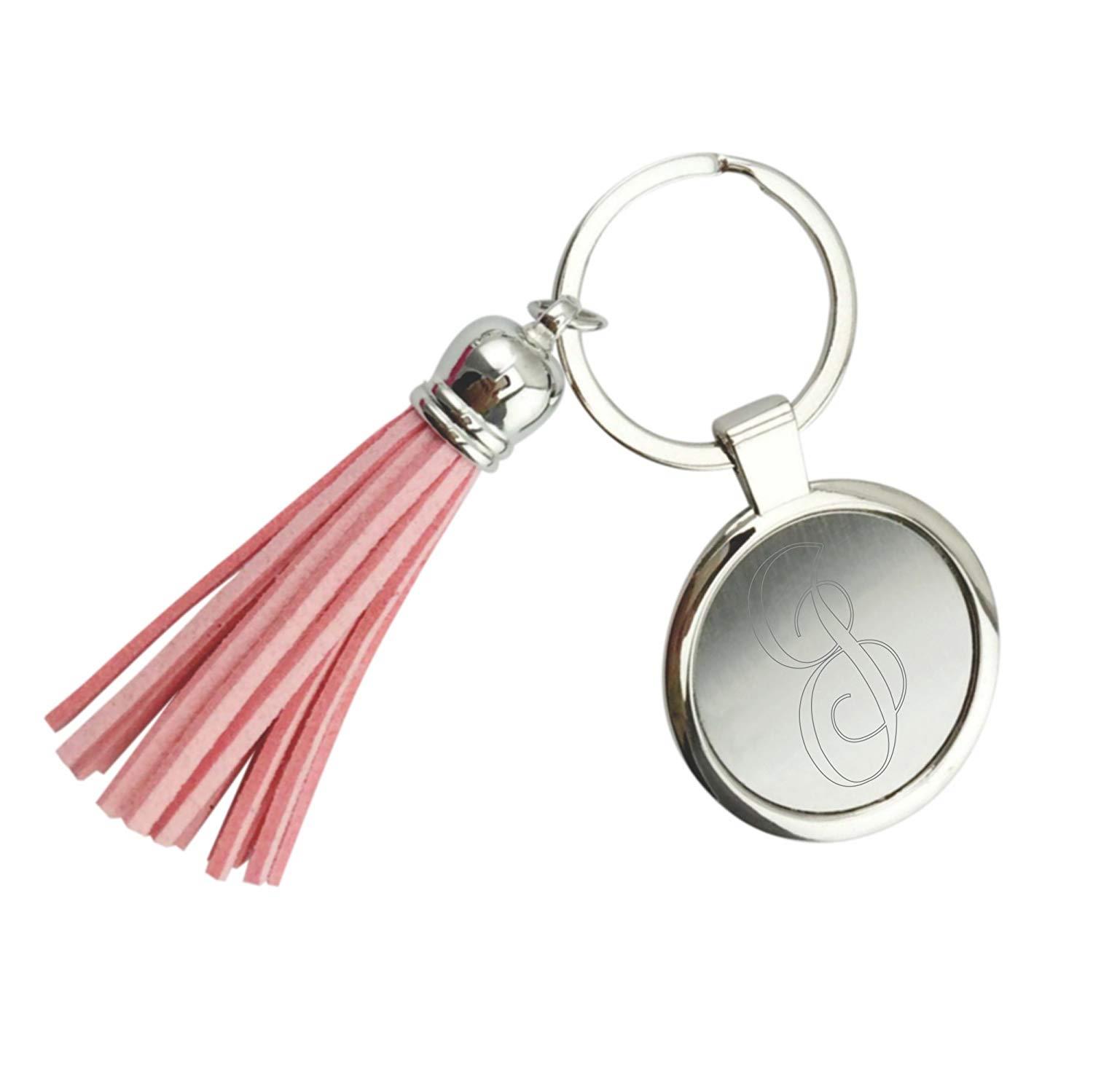 Personalized Monogrammed KeyChain Stainless Steel Pink Tassel -The letter J