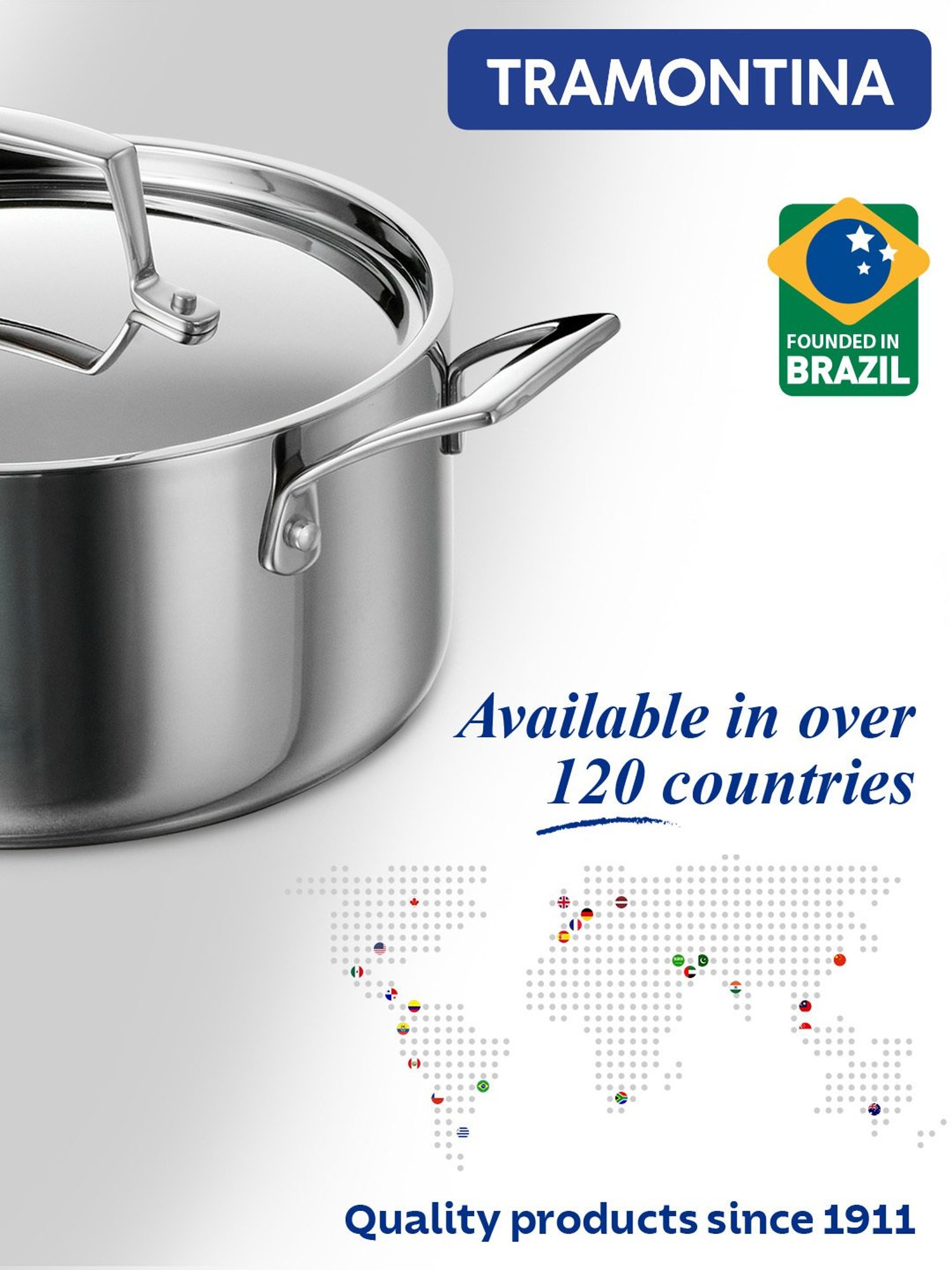 Tramontina Aeion Triply Non-Toxic Stainless Steel Casserole with Lid 30cm/6.2L NSF Certified