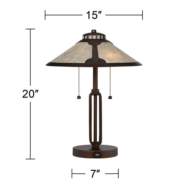 Franklin Iron Works Mission Desk Table Lamp with Hotel Style USB Charging Port Industrial Rubbed Bronze Natural Mica Shade for Bedroom Office
