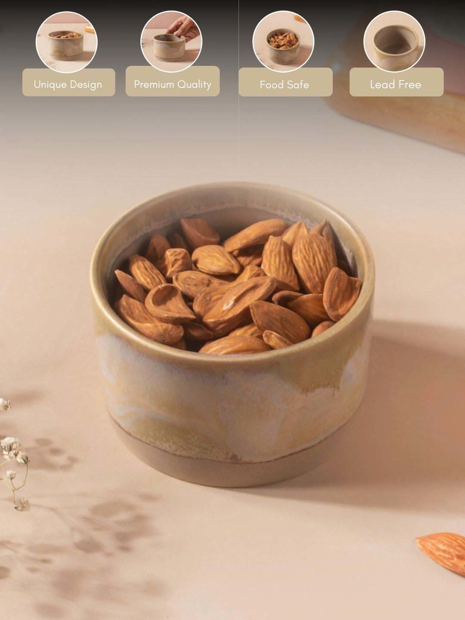 Nestasia Beige & Light Blue Food-Safe & Lead-Free Ceramic Dip Bowl for Snacks, Microwaveable, 150ml