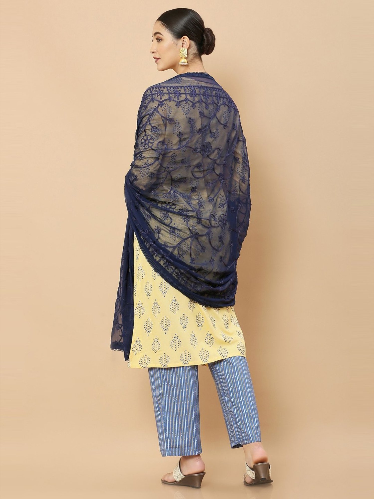 Soch Navy Embroidered Dupatta