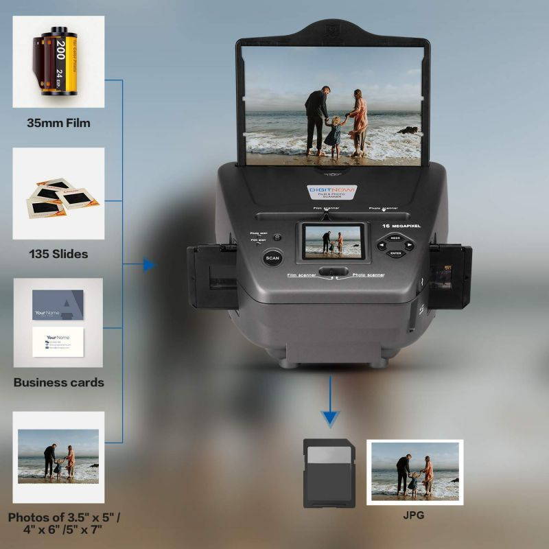 All-in-One High Resolution 16MP Film Scanner, with 2.4" LCD Screen Converts 35mm/135slides&Negatives Film Scanner Photo, Name Card, Slides and Negatives for Saving Films to Digital Files
