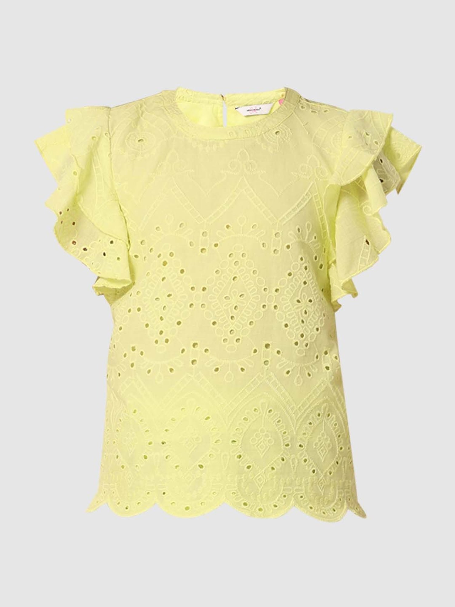 VERO MODA GIRL Lime Green Cotton Embroidered Top