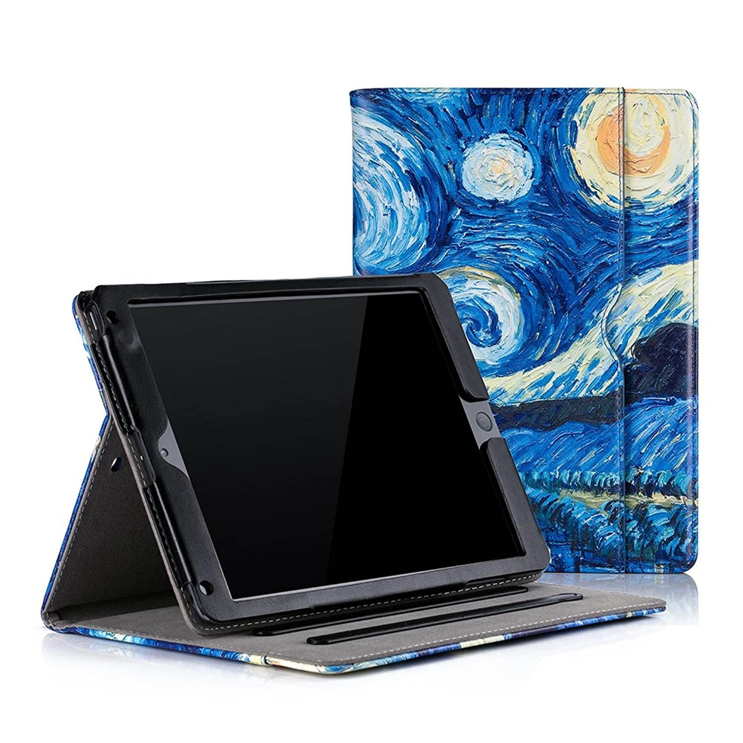 RUBAN Case for iPad 9.7 Inch 2018/2017 / iPad Air 2 / iPad Air - [Corner Protection] Multi-Angle Viewing Folio Stand Cover w/Pocket, Auto Wake/Sleep, Starry Night