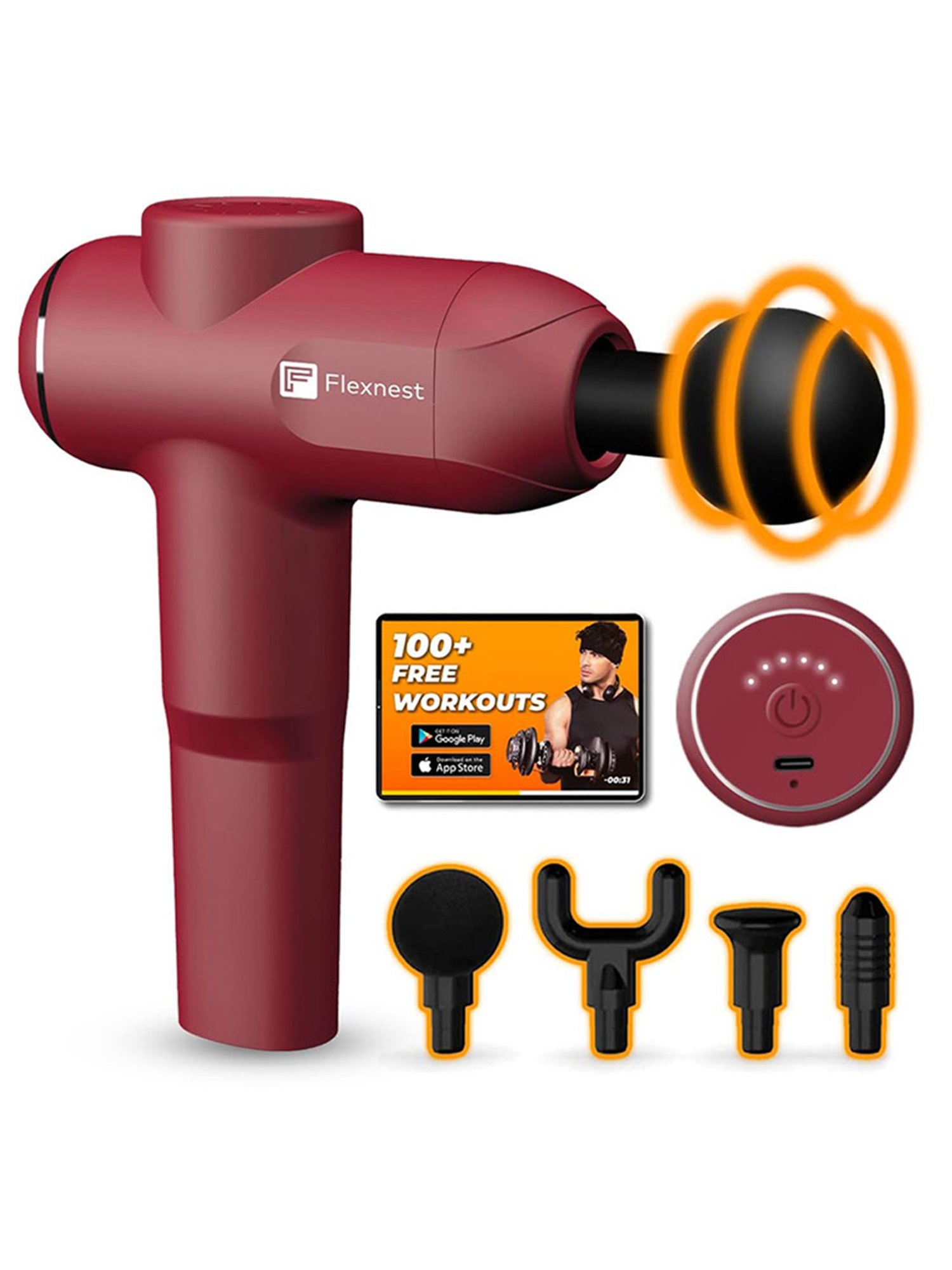 Flexnest German-Designed Turbo Massage Gun For Body Pain Relief (Red)