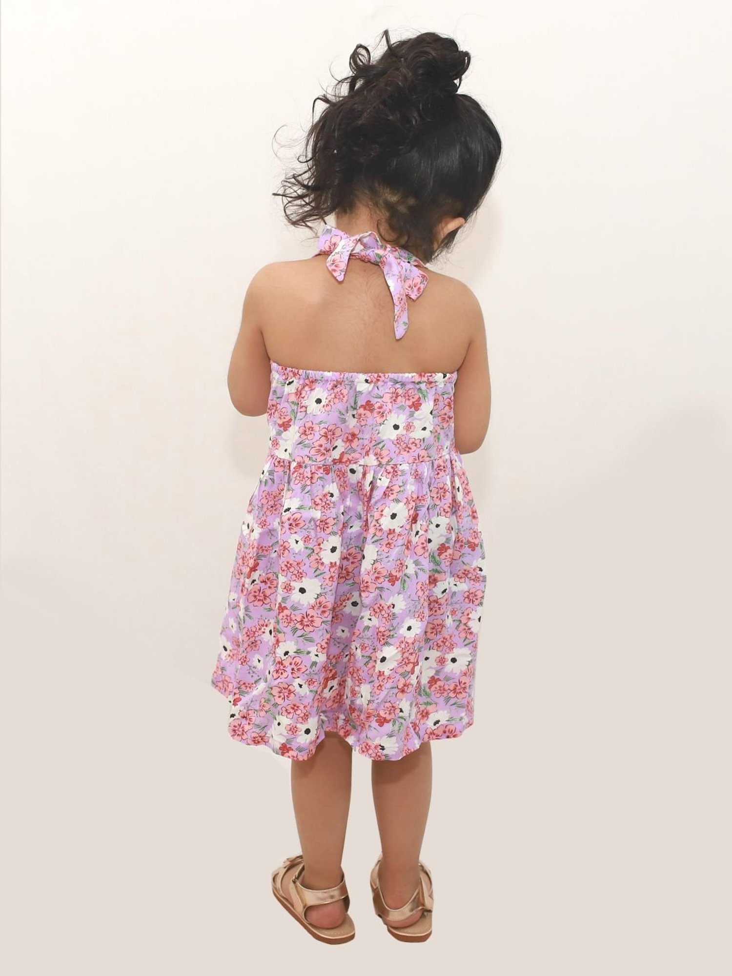 Campana Kids Purple Cotton Floral Print Dress