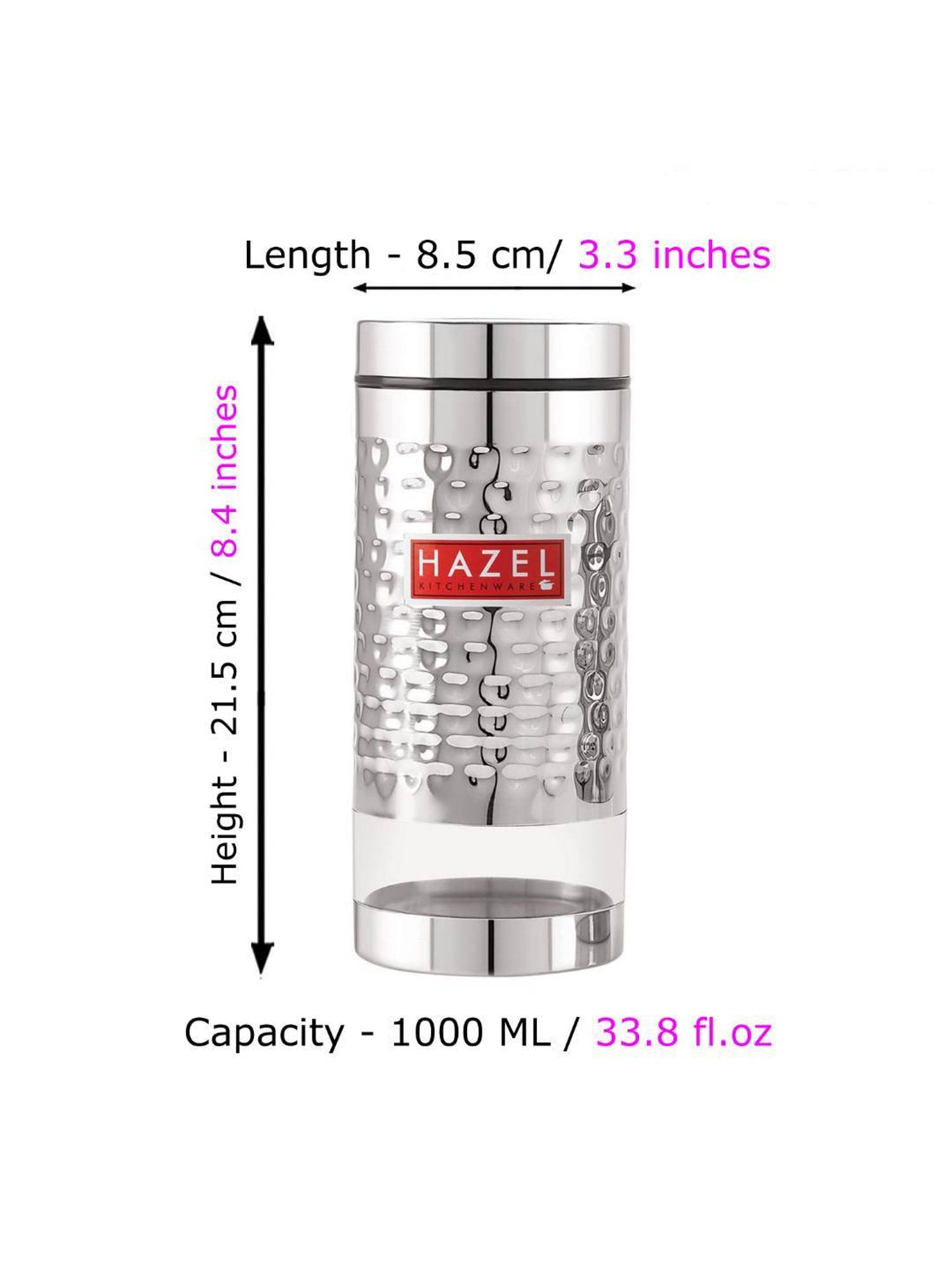 HAZEL Silver Stainless Steel Hammered Container (1 L)