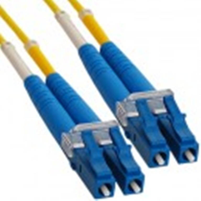 LC Fiber Optic Patch Cord, Duplex, Singlemode (OS1), Yellow, 10 Meters