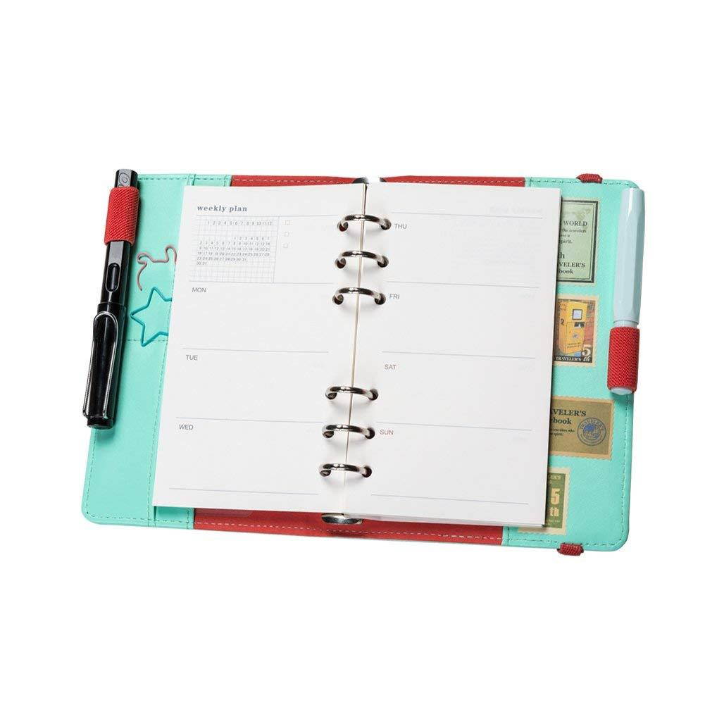 Labon's Binder Closure Refillable Writing Filofax Softcover Rhombic Banded Personal Organizer for A6 Insert Loose Leaf Paper/ Planner Calendar/ Weekly Monthly Schedule Stainless Steel 6 Rings Green