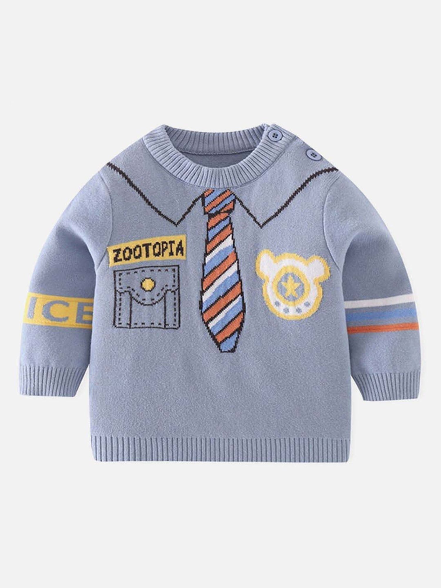 Little Surprise Box Blue Printed Full Sleeves Sweater