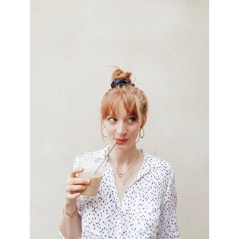 SWZLE Pack of 2 Reusable Stainless Steel Drinking Straws with Cleaning Brush and Case - Palm Leaves