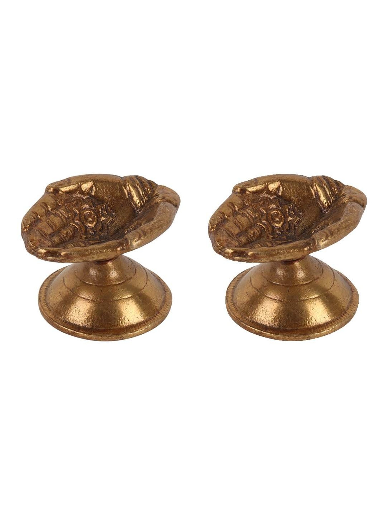 Aapno Rajasthan Winter Collection Antique Gold Brass Hand Carved Diyas - Set of 2