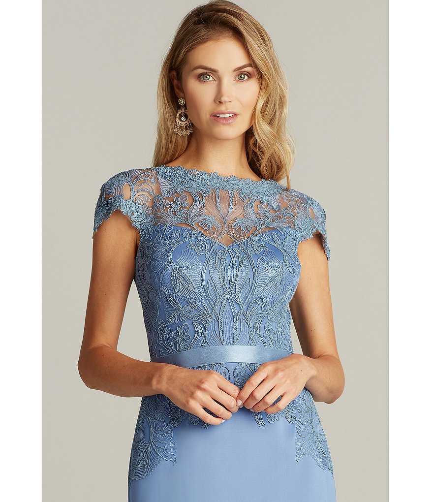Marina Sequin Lace Round Neck 3/4 Sleeve Sheath Dress