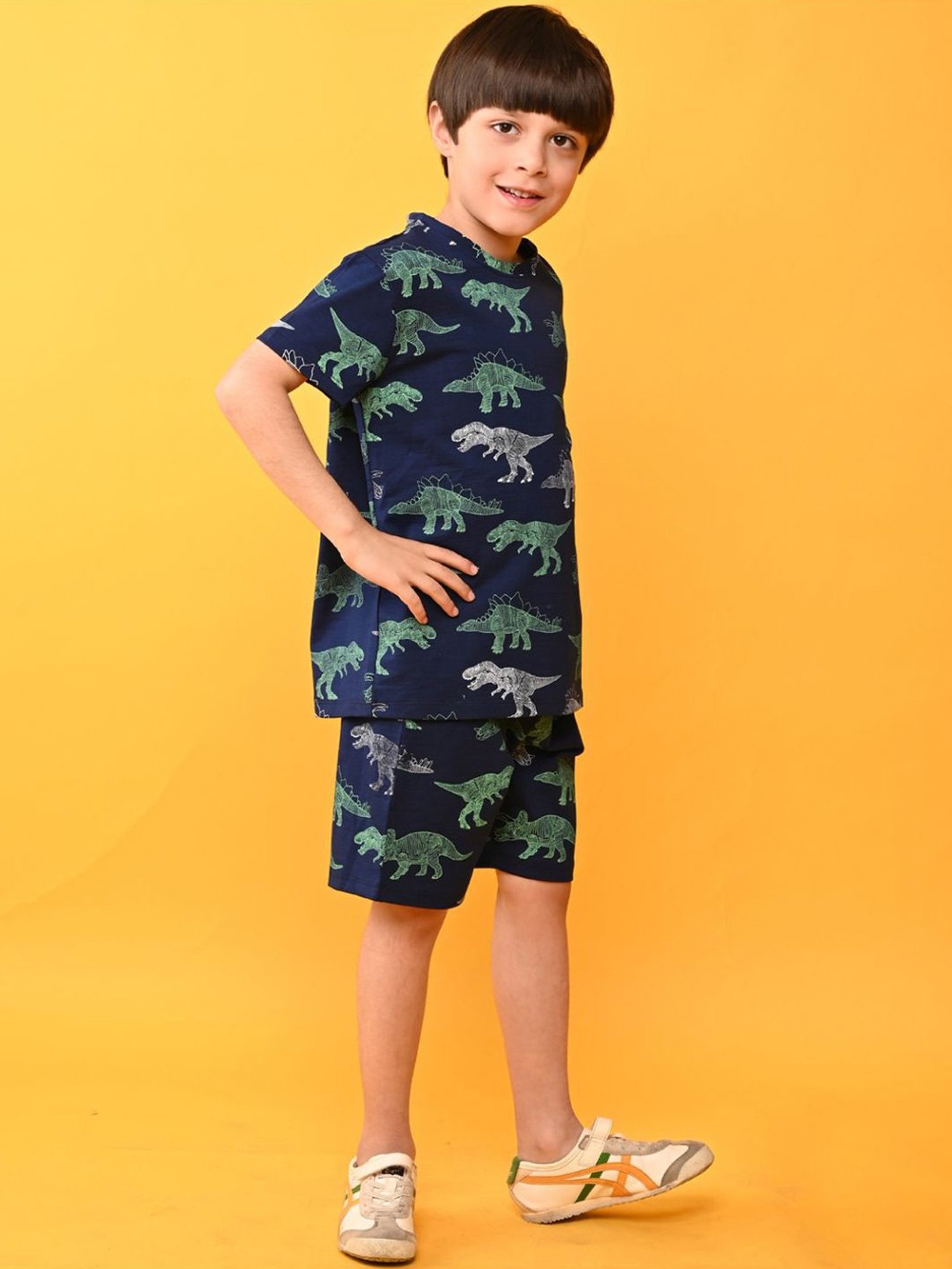 Anthrilo Kids Navy Cotton Printed T-Shirt & Short