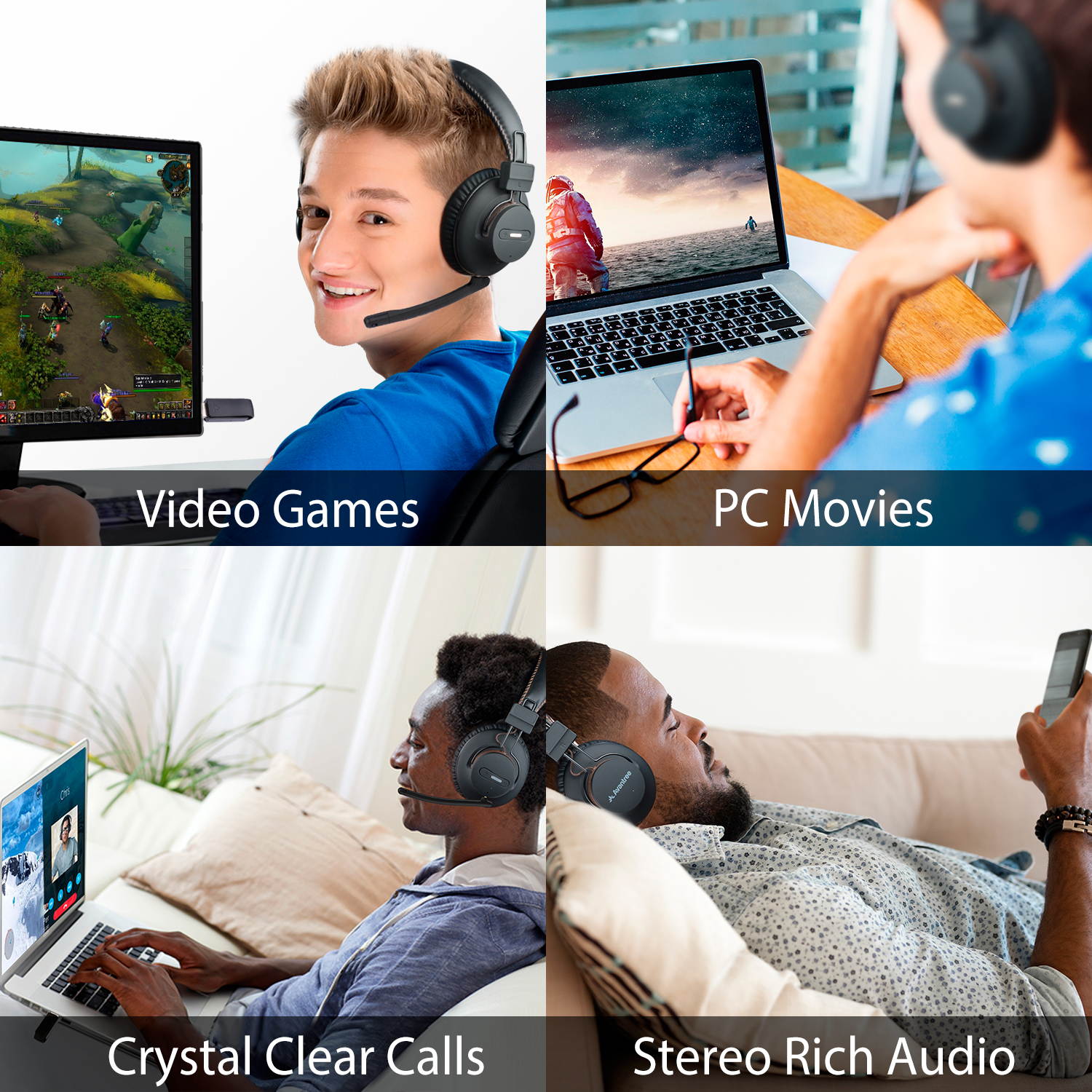 Avantree DG59M Wireless Gaming Headphones Set with Detachable Boom Mic and Bluetooth USB Audio Dongle for PS4, PC, Laptop, Computer, Nintendo Switch, Chat & Music, Easy Mute, No Delay, 40hrs Play Time