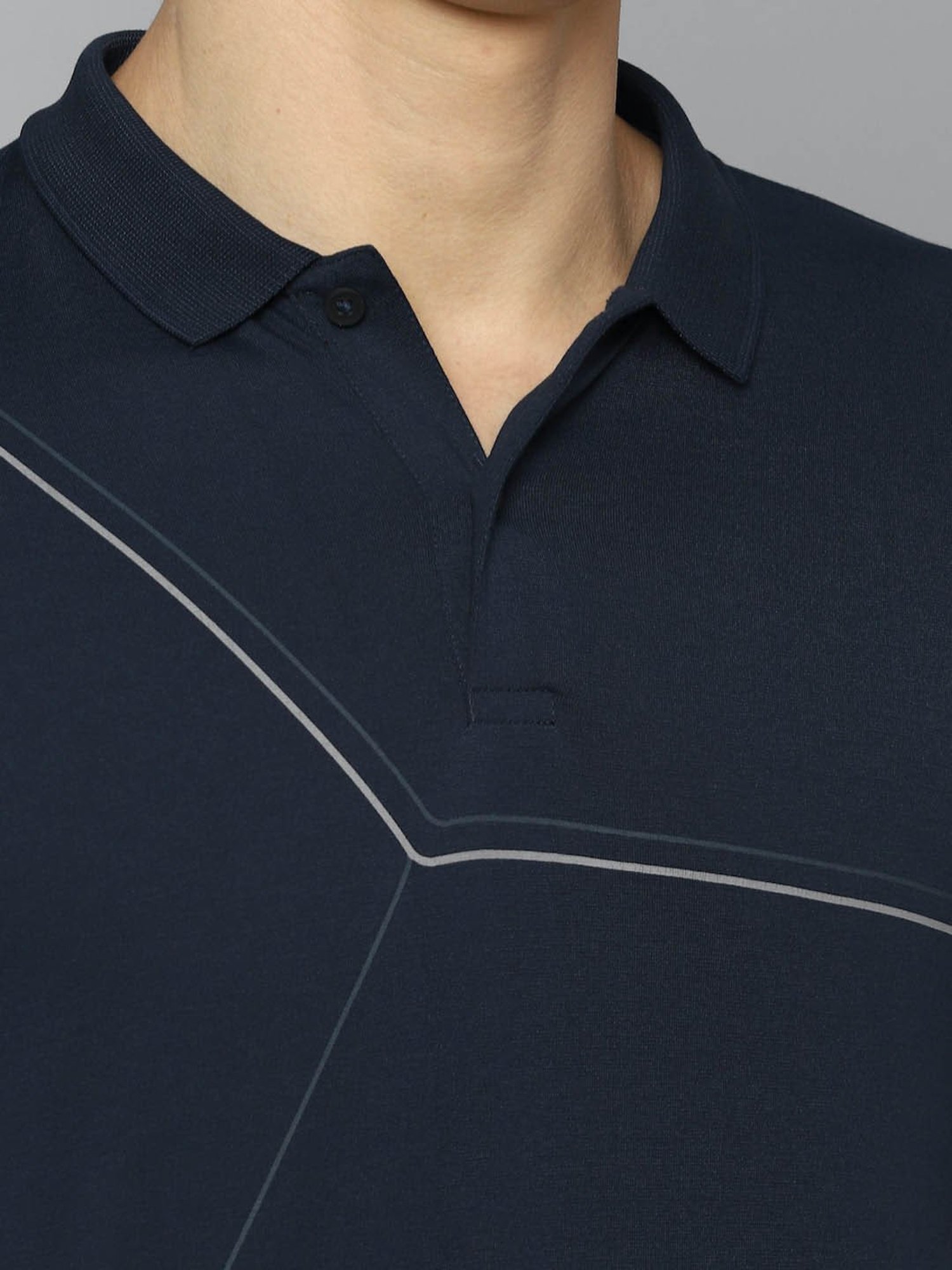 Louis Philippe Sport Navy Cotton Slim Fit Printed Polo T-Shirt