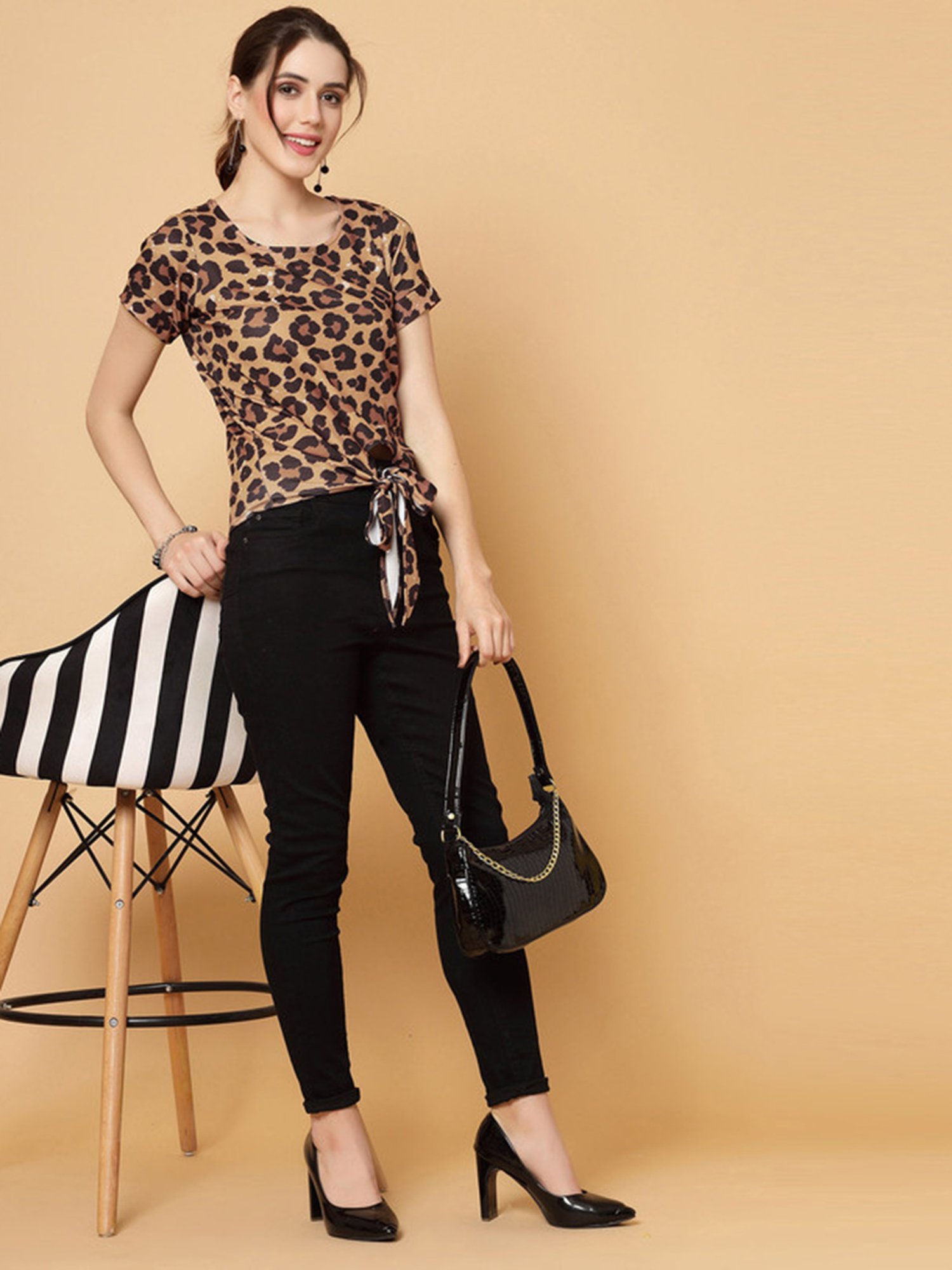 SELVIA Brown & Black Animal Print Top