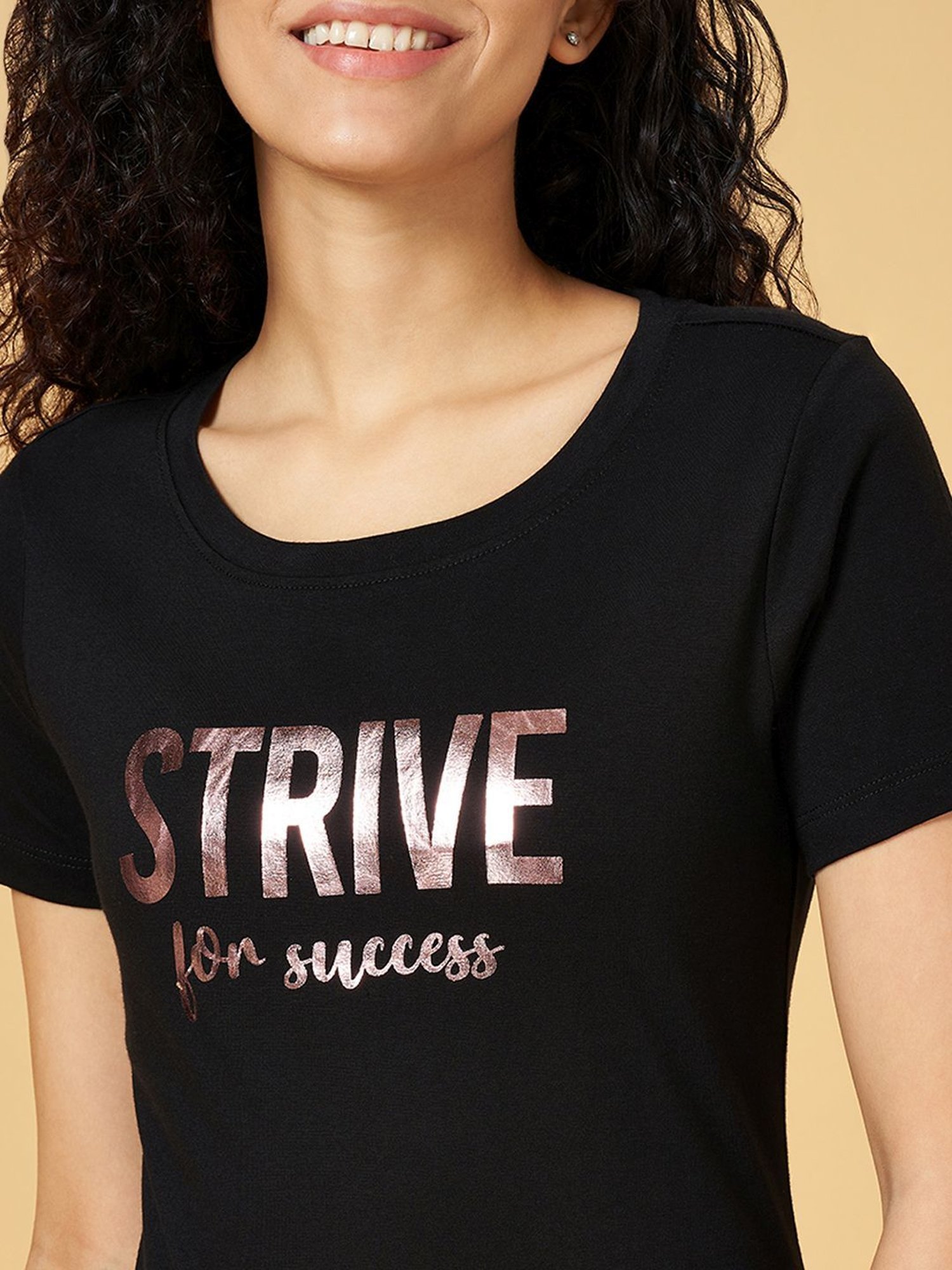 Ajile by Pantaloons Black Cotton Graphic Print Sports T-Shirt