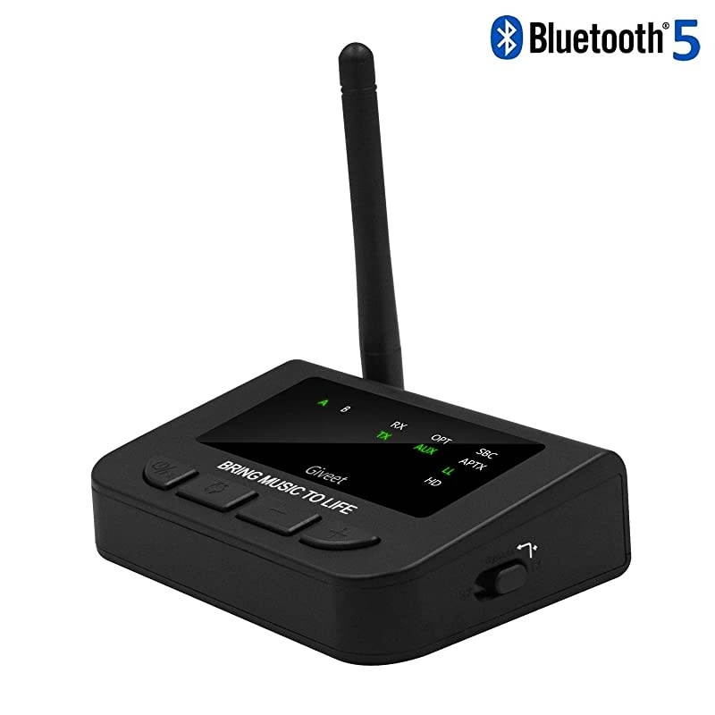 164FT Long Range Bluetooth Transmitter Receiver with Audio PassThru for TV Stereo 40ms Low Latency 3in1 Wireless AUX Adapter with Digital Optical 35mm RCA Always On Plug Play