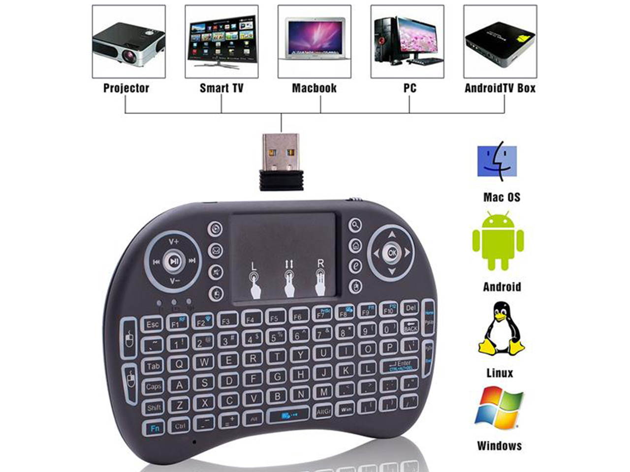 Mini i8 2.4G Air Mouse Wireless Keyboard with Touchpad Black