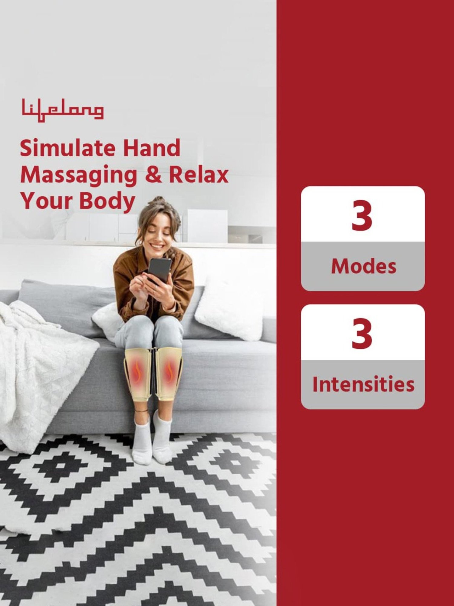 Lifelong LLM513 Rechargeable Air Pressure Massager for Calves with Heat and Vibration (Beige)