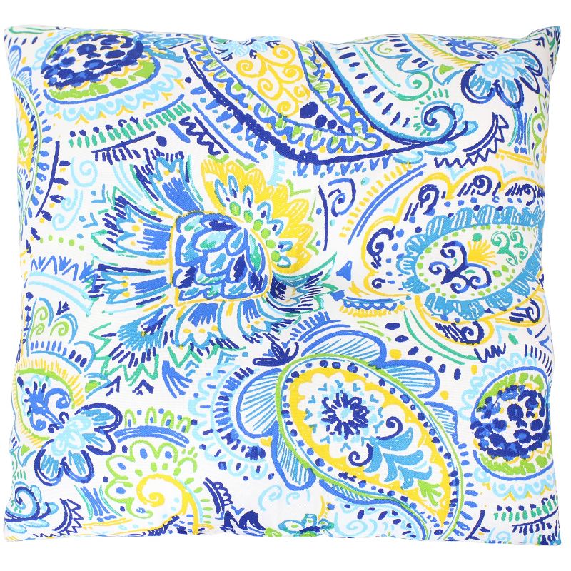 Sunnydaze Indoor/Outdoor Weather-Resistant Polyester Square Tufted Pillow with Zipper Closures - 19" - Aqua Paisley - 2pk
