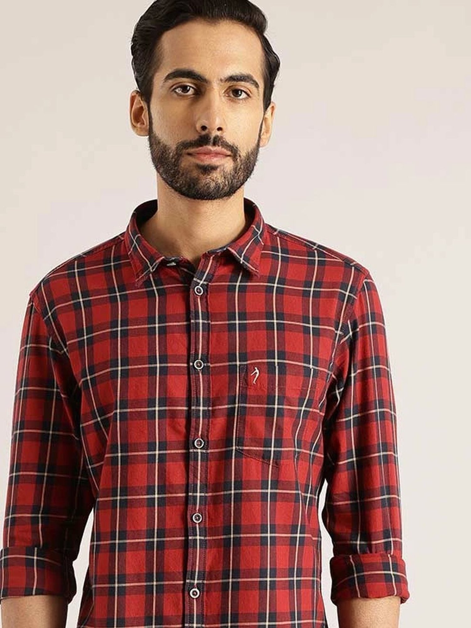 Indian Terrain Red Slim Fit Checks Shirt