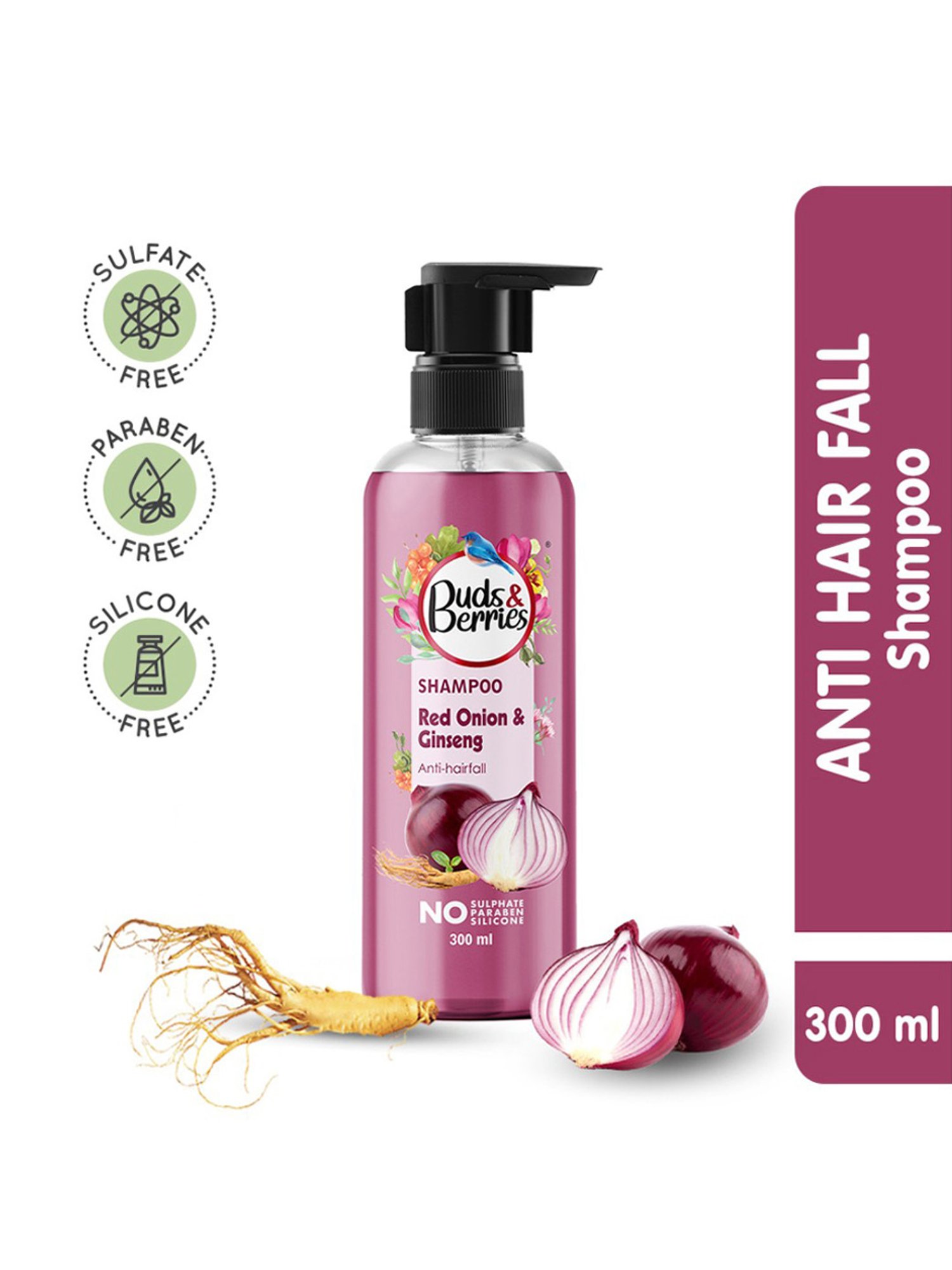 Buds & Berries Red Onion & Ginseng Anti-Hairfall Shampoo - 300 ml