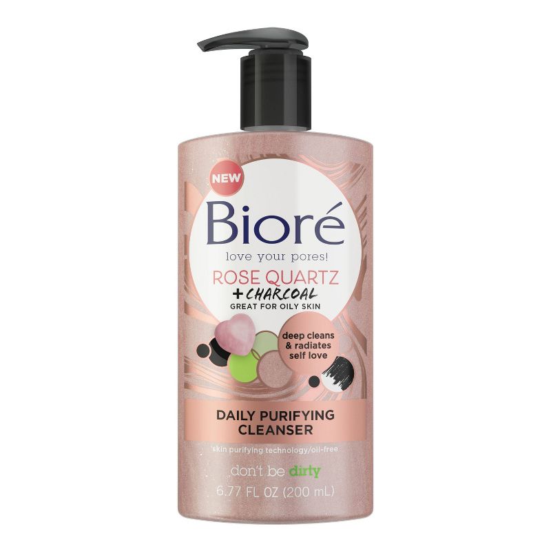 Biore Rose Quartz + Charcoal Oil Free Face Wash - 6.77 fl oz