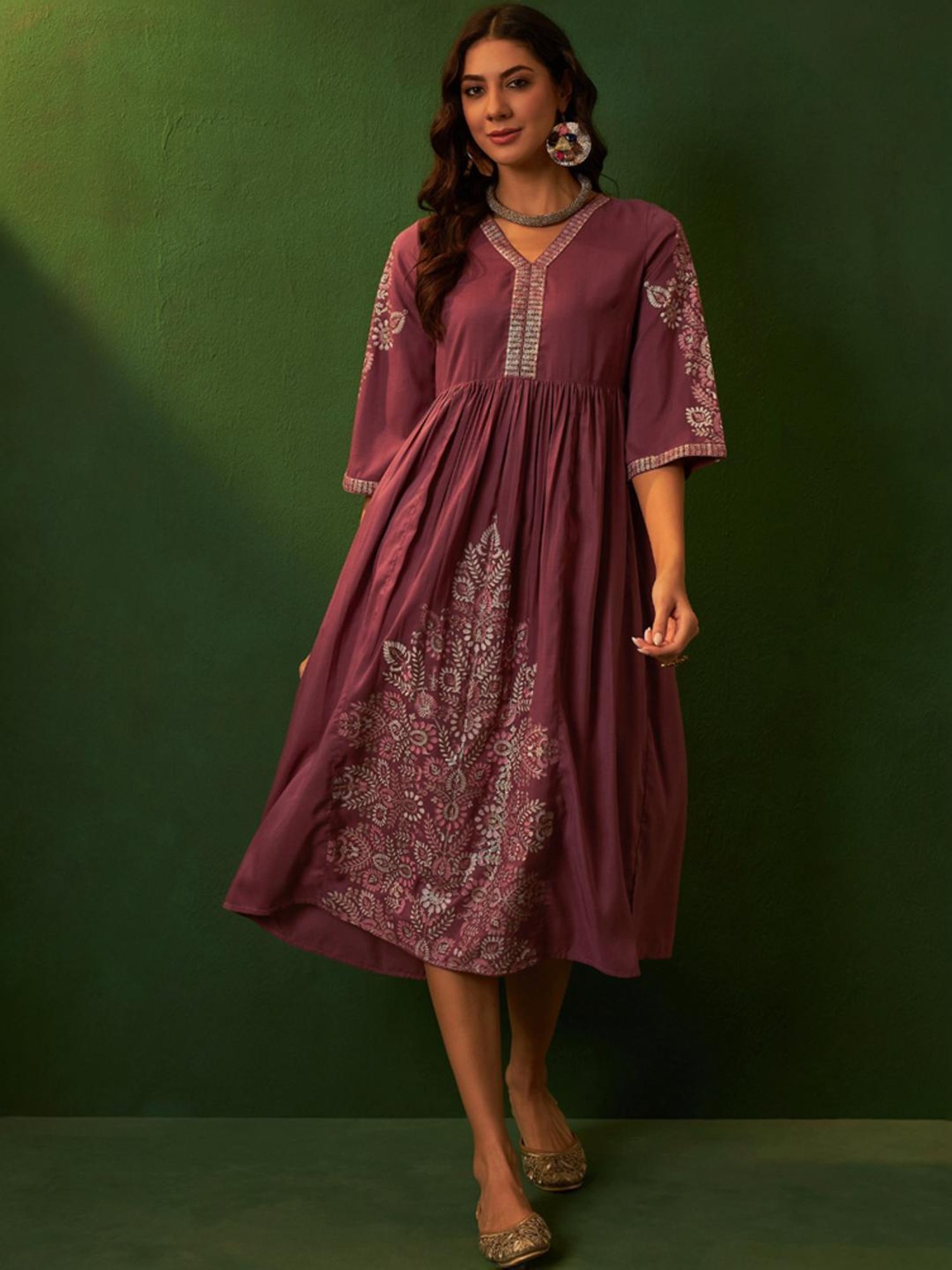 Ziyaa Pink Printed A-Line Dress