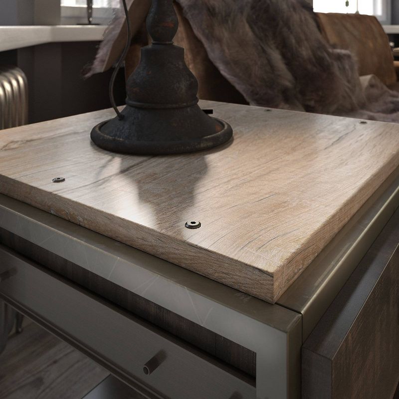 Refinery End Table with Drawer Rustic Gray/Charred Wood - Bush Furniture