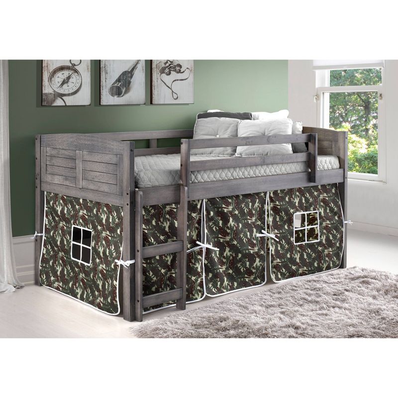 Louver Low Loft with Tent Kit Antique Gray/Green Camo - Donco Kids