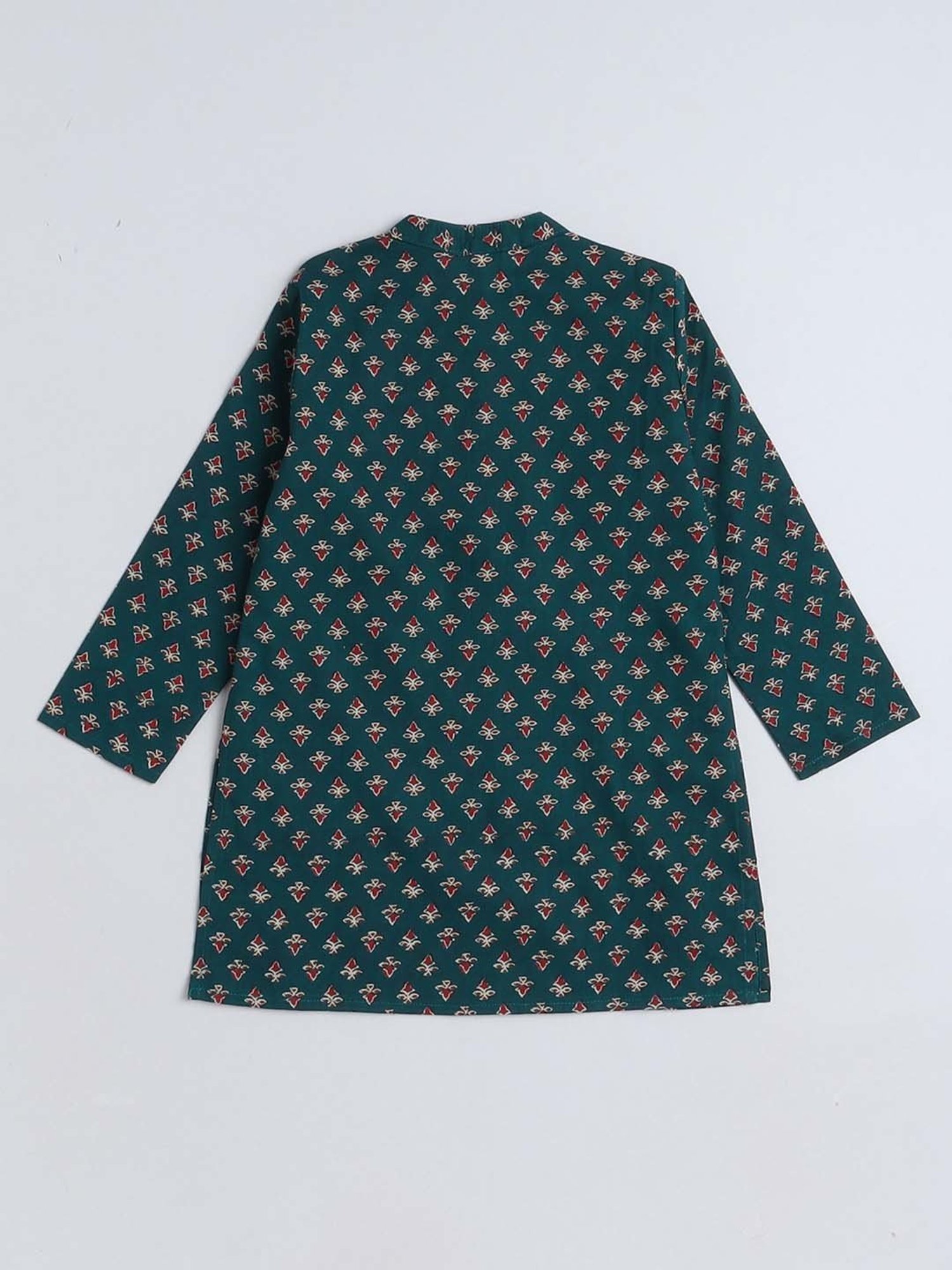 The Magic Wand Kids Navy & White Cotton Floral Print Full Sleeves Kurta Set