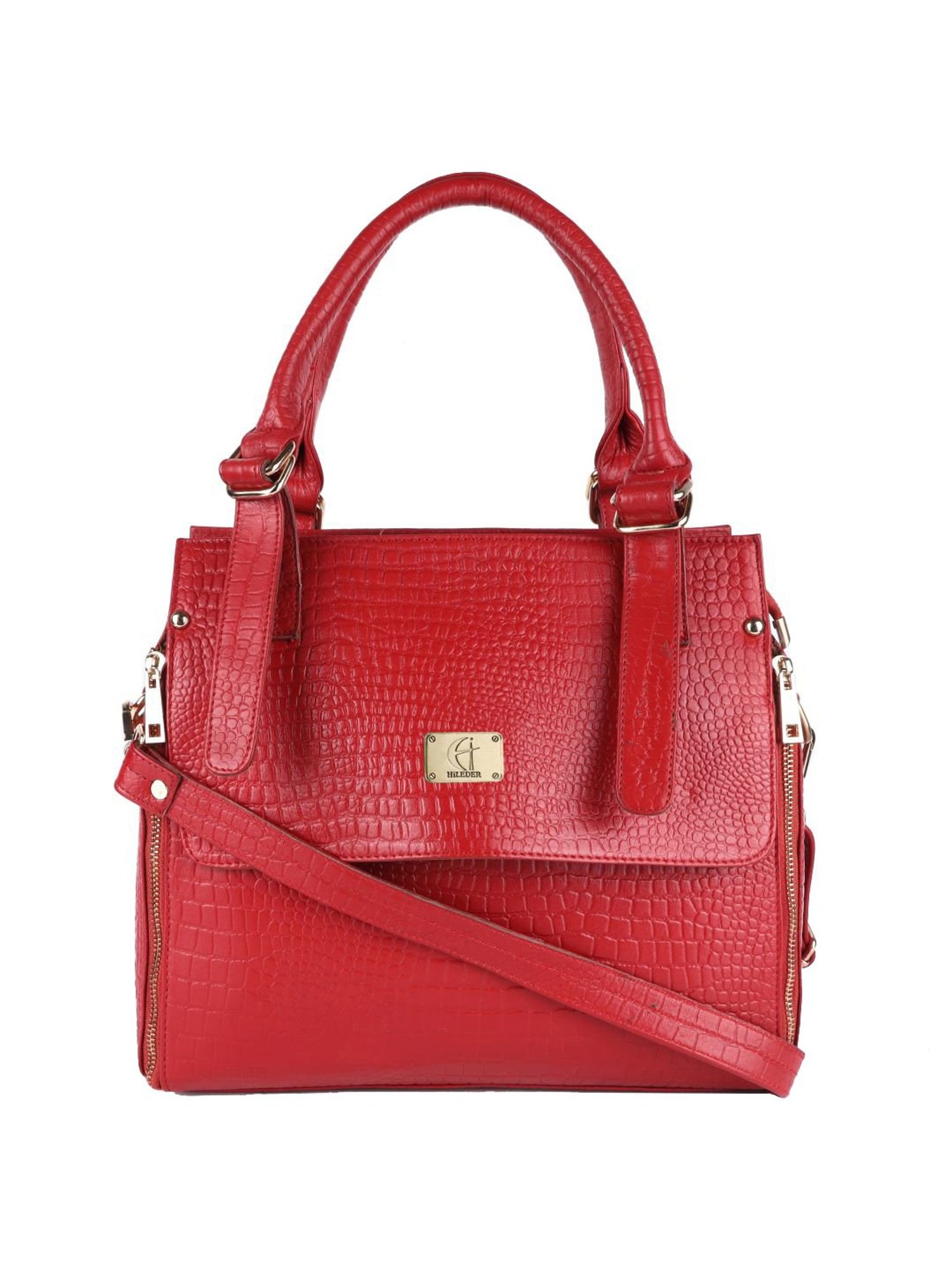 HiLEDER Red Textured Medium Handbag