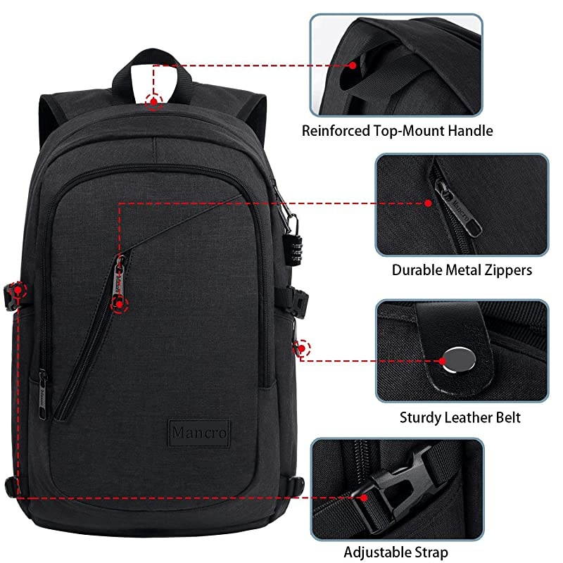 Business Travel Laptop Backpack Anti Theft Slim Laptop Bookbag with USB Charging Port for men and women Water Resistant College School Computer Bag Fits 156 Inch Laptop and Notebook Black