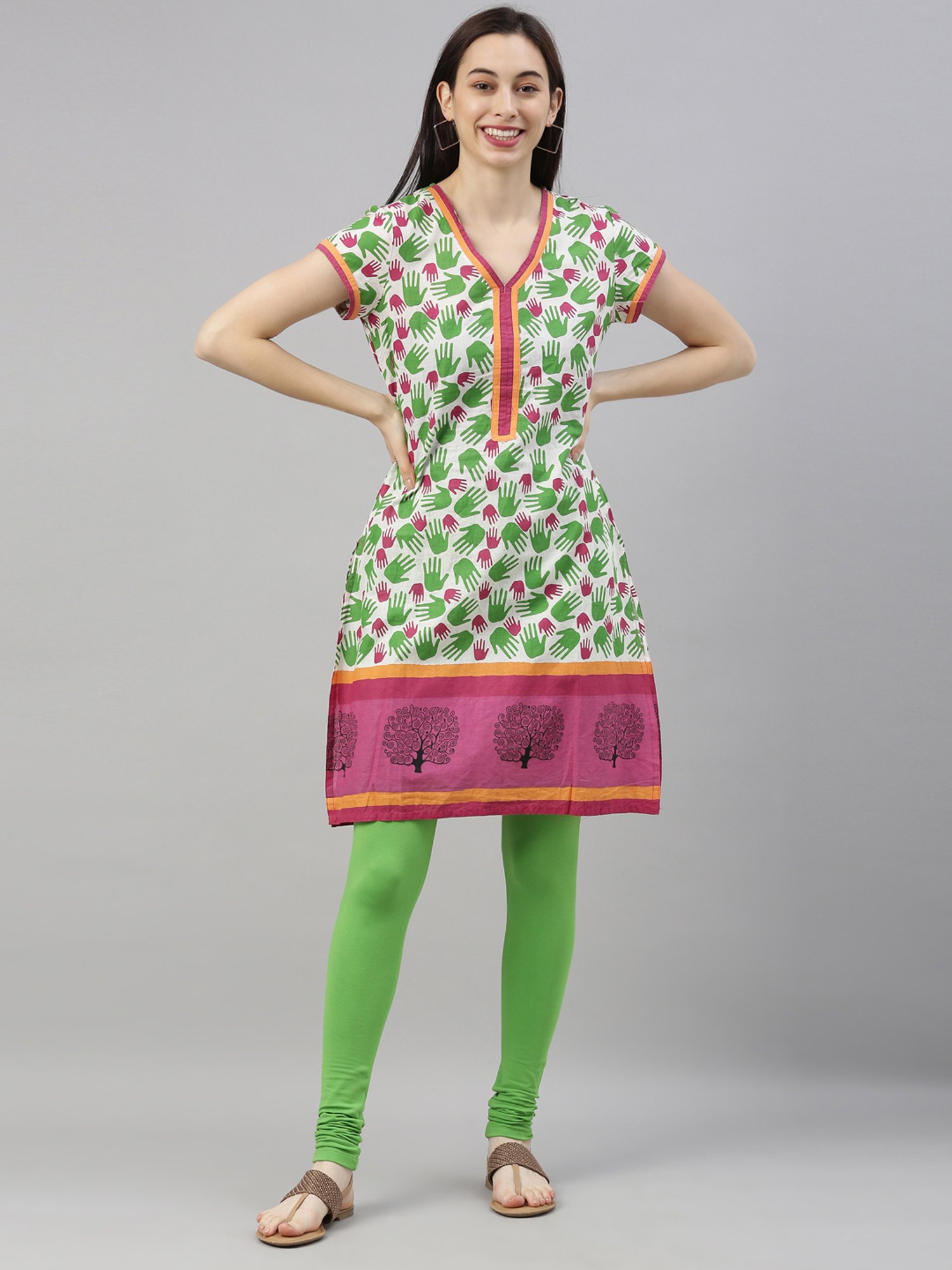 TWIN BIRDS Green Cotton Leggings