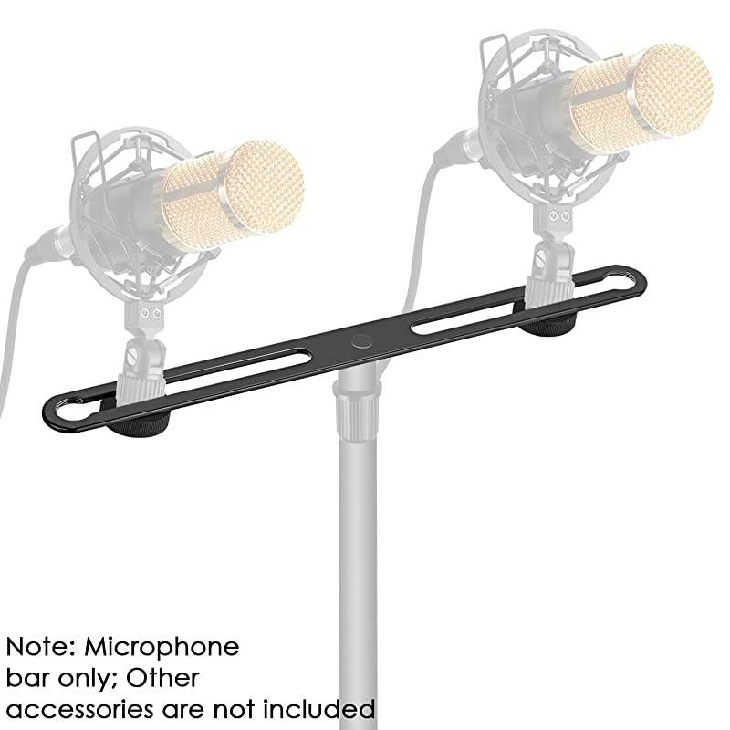 Adjustable Microphone Bar Zinc Alloy Construction with 5/8-inch Screws for Holding 2 Mics or Boom Arms, Shock Mounts in Vocal Recording Broadcasting and Press Conference
