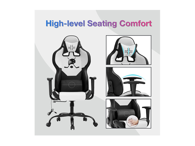 Gaming Chair Office Chair Desk Chair with Lumbar Support Headrest Armrest Task Rolling Swivel Massage PC E-Sports Racing Chair PU Leather Adjustable Ergonomic Computer Chair for Men(White)
