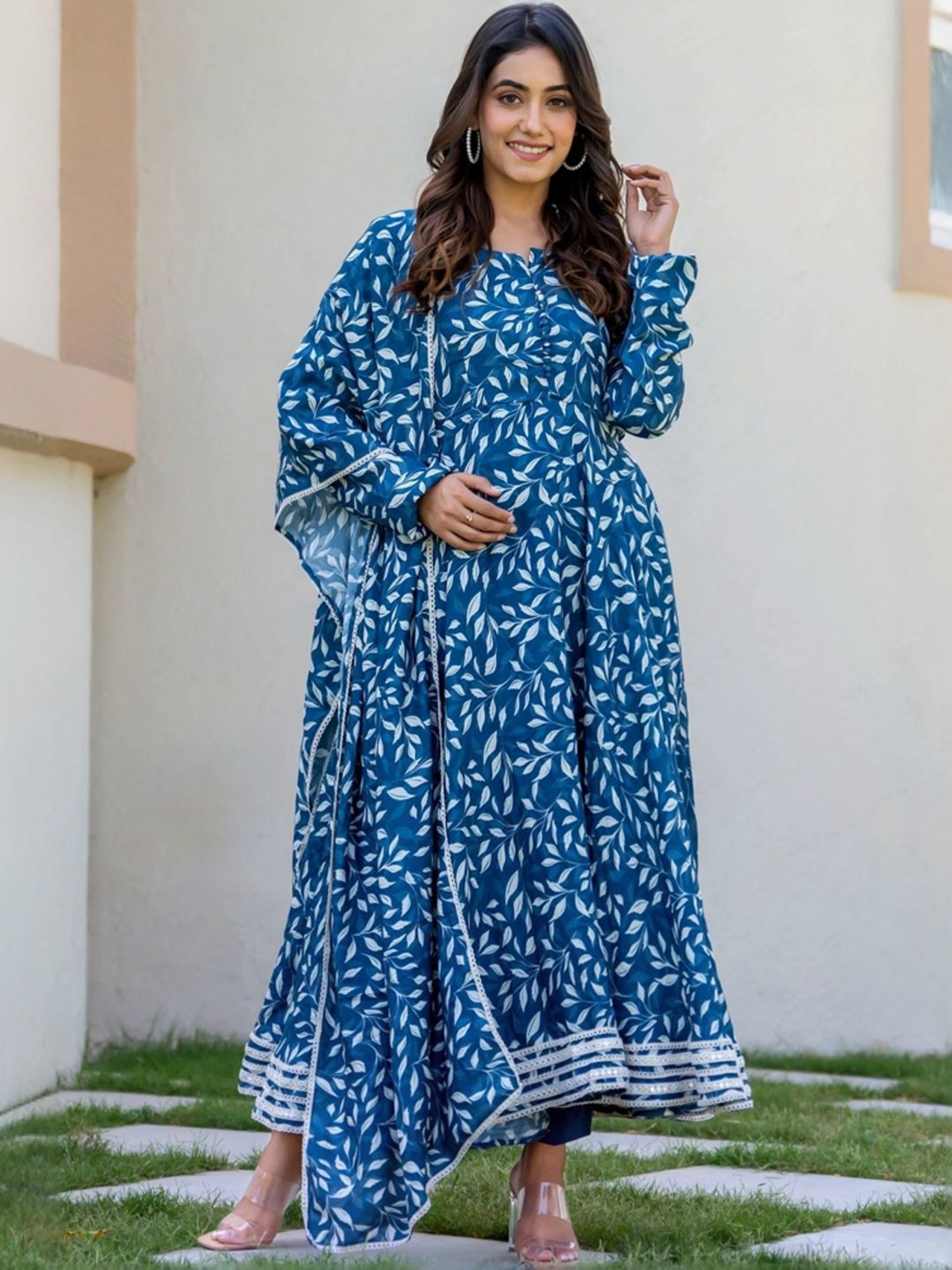 HOUSE OF JAMOTI Blue Printed Kurta Pant Set With Dupatta