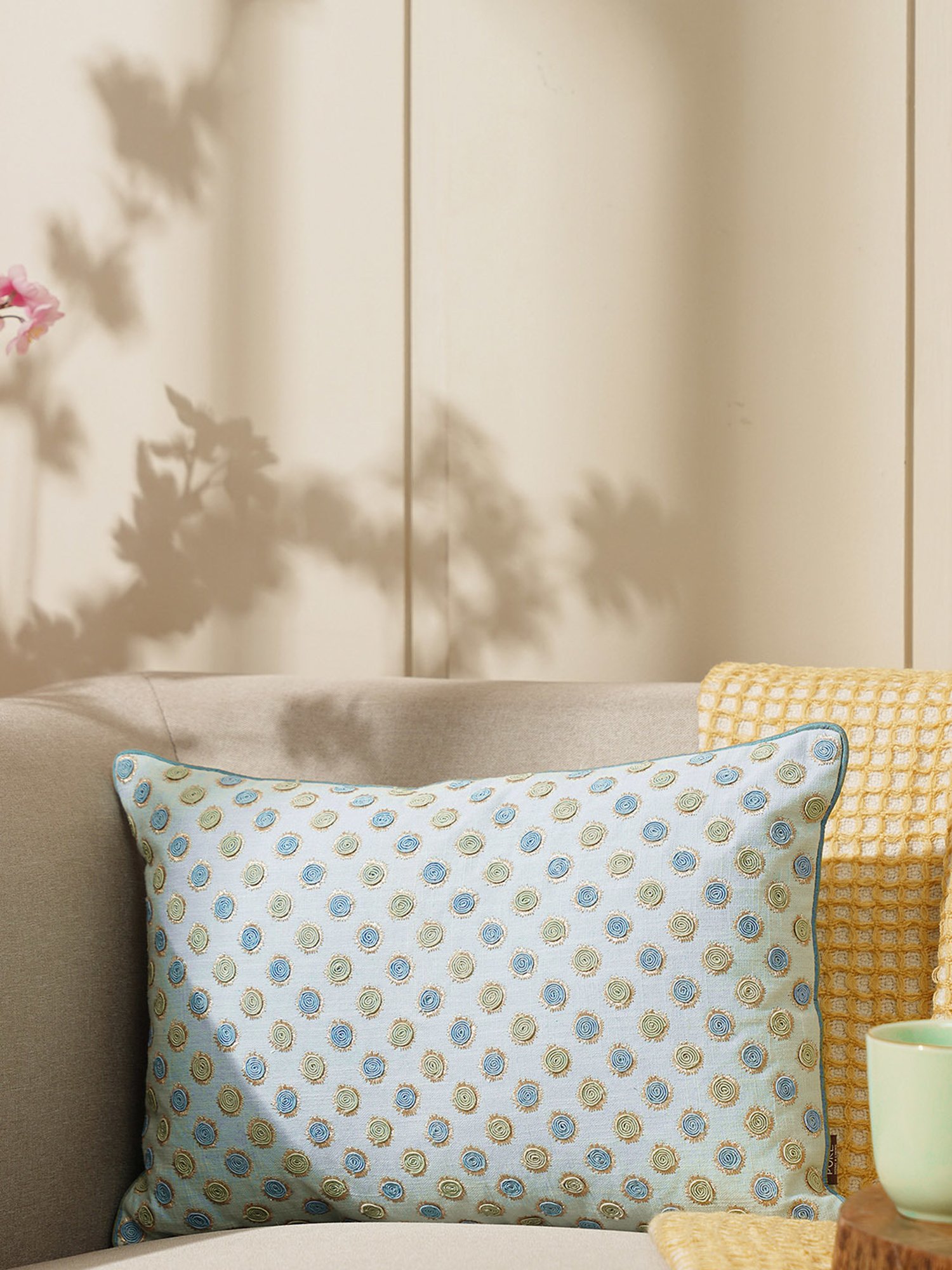 Pure Home and Living Blue Cotton Embroidery Cushion Covers