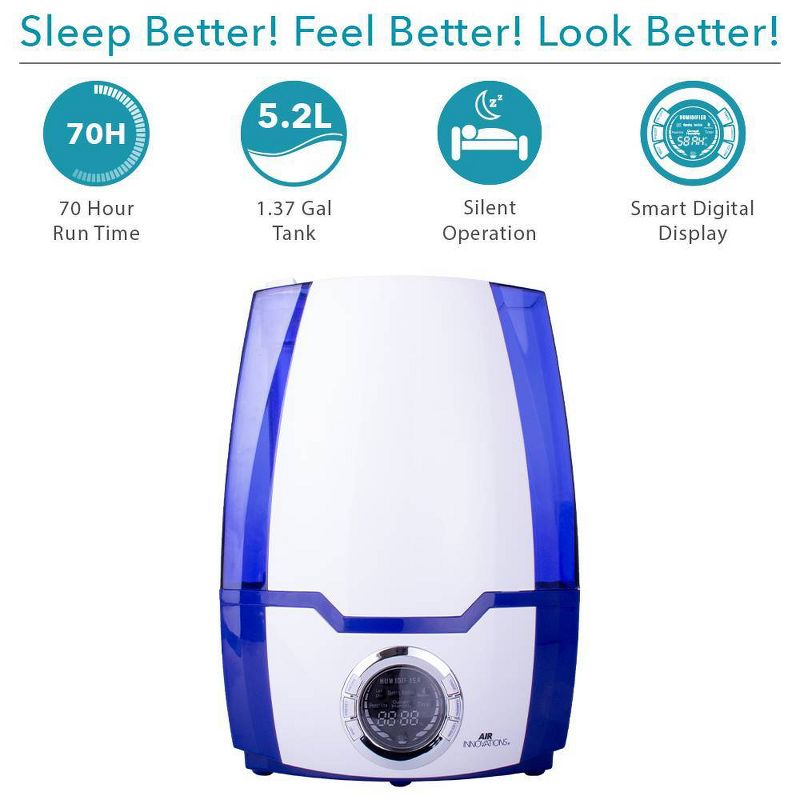 Air Innovations 1.37 Gal Ultrasonic Cool Mist Humidifier with Aroma Tray Blue