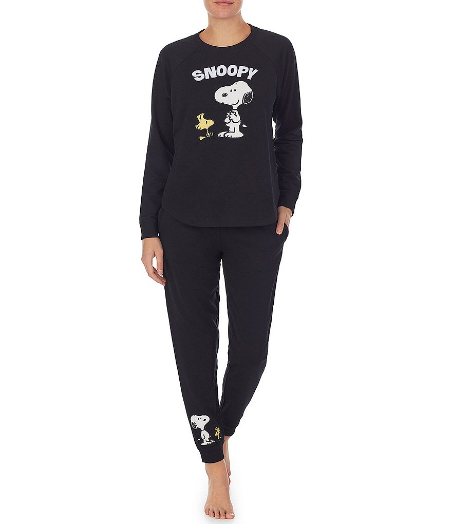 Peanuts Snoopy & Woodstock Appliqued French Terry Long Sleeve Crew Neck Coordinating Sleep Top