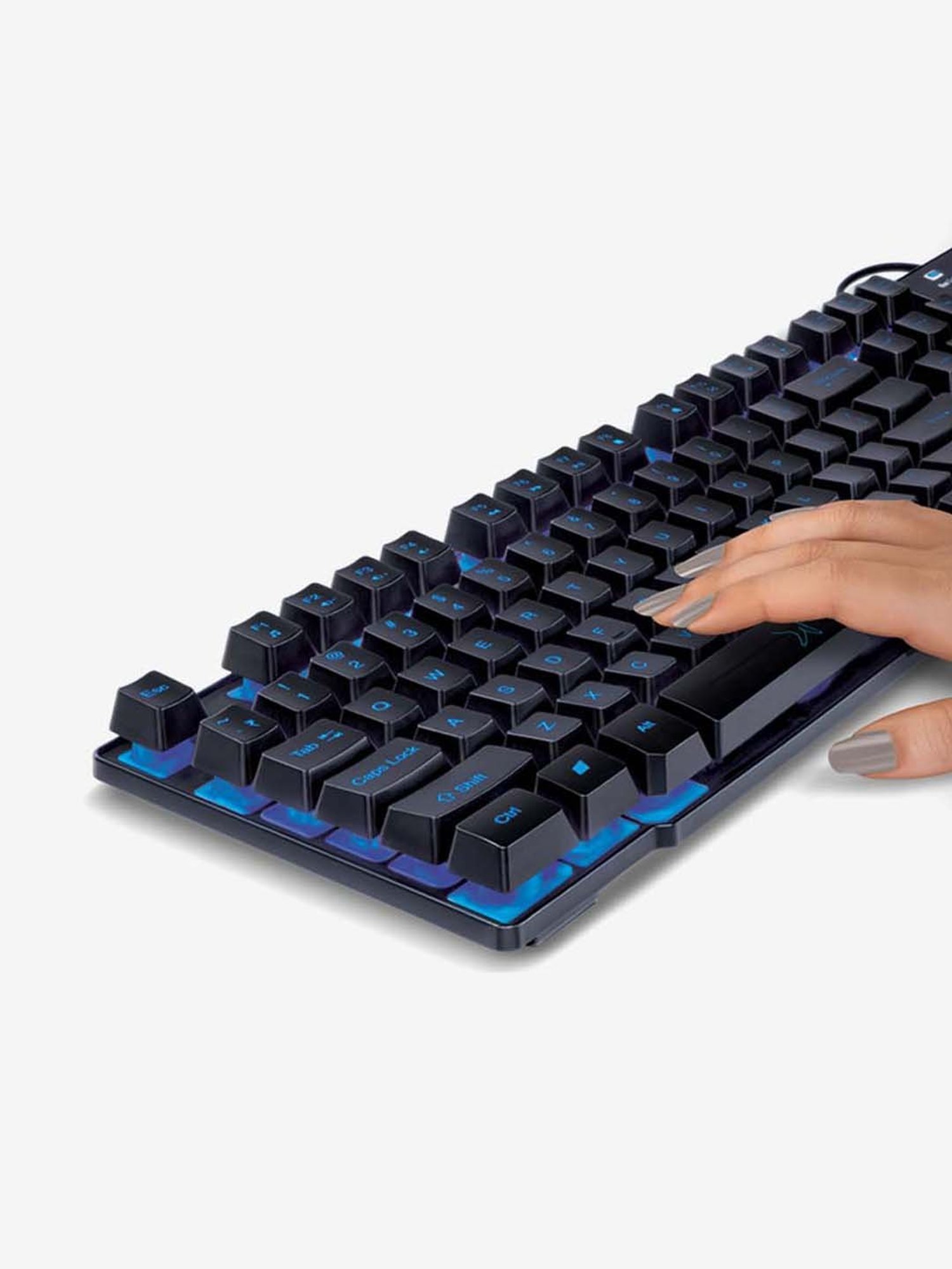 Fingers Wired Multimedia USB Backlit Keyboard (Blazing BlueLit, Jet Black)